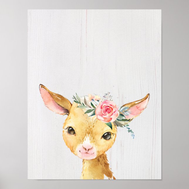 Aquarell-Blumen-Babyziege Poster (Vorne)