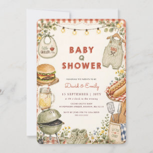 Aquarell-Blumen-Barbecue-Baby-Q-Shower Einladung