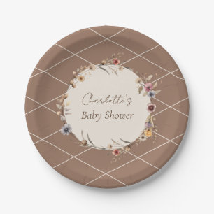 Aquarell Blumen Beige Babyparty Pappteller