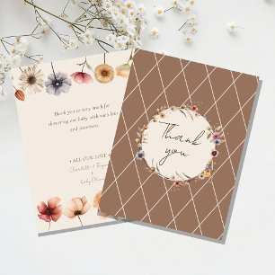 Aquarell Blumen Beige Babyshower Danksagungskarte Dankeskarte