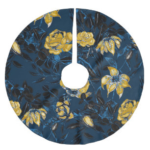 Aquarell-Blumen-Blätter: Vintage-Muster Polyester Weihnachtsbaumdecke