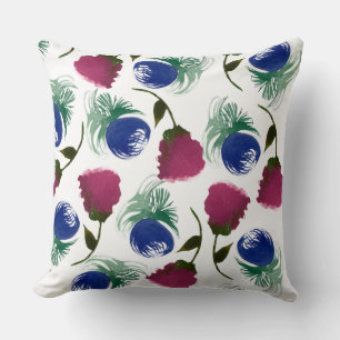 Aquarell-Blumen Blau Burgund Grünmalerei Kissen