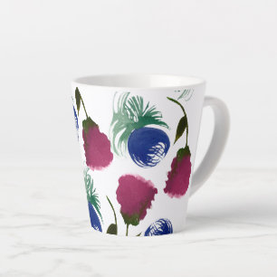 Aquarell-Blumen Blau Burgund Grünmalerei Milchtasse
