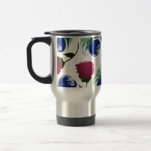 Aquarell-Blumen Blau Burgund Grünmalerei Reisebecher
