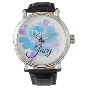 Aquarell Blumen Blau Lila Armbanduhr