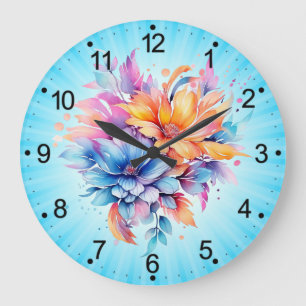 Aquarell-Blumen-Blumen-Design-24683 Große Wanduhr