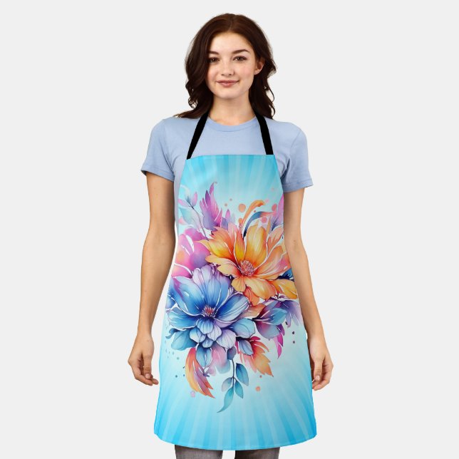 Aquarell-Blumen-Blumendesign-24683 Schürze (Getragen)