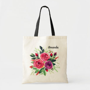 Aquarell-Blumen-Blumenkranz Rosen Retro-Vintage Tragetasche