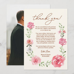 Aquarell Blumen Boho Foto Hochzeit Dankeskarte