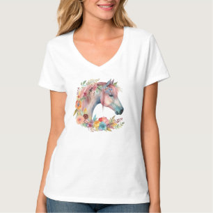 Aquarell-Blumen-Boho-Pferd-Pastell T-Shirt