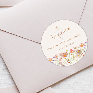 Aquarell Blumen Boho Rustikale Hochzeit Runder Aufkleber
