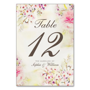 Aquarell-Blumen-Boho-Vintage-Tischnummernkarte Tischnummer