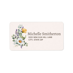 Aquarell Blumen Botanisch Elegante Korrespondenz Adressaufkleber