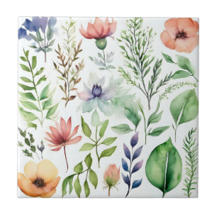 Aquarell Blumen Botanischer Garten in Weiß Fliese