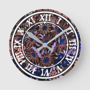 Aquarell Blumen braune Blumen Kamille schwarz dar Runde Wanduhr