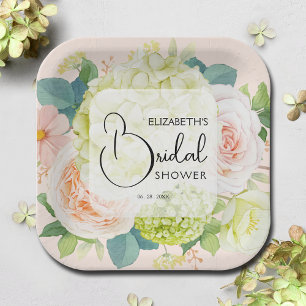 Aquarell-Blumen Brautschauer in Rosa Pappteller