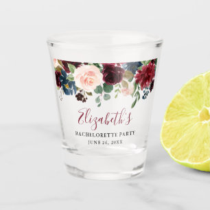 Aquarell-Blumen-Burgunder-Blau-Junggesellinnen-Abs Schnapsglas