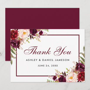 Aquarell-Blumen-Burgunder-Hochzeit-Danke SB Dankeskarte