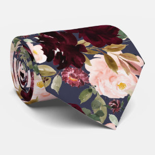 Aquarell Blumen Burgundrot Rosen Navy Krawatte