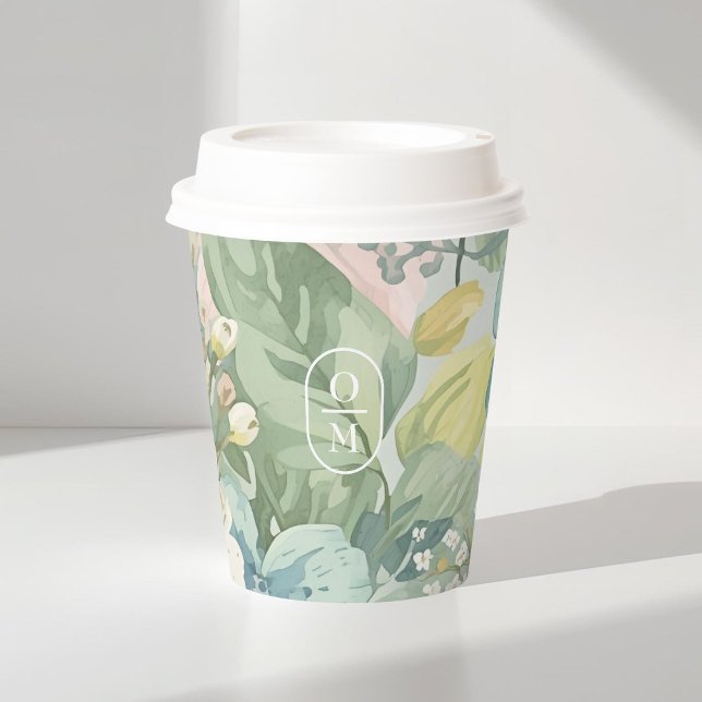 Aquarell-Blumen Chic Monogramm Hochzeit Pappbecher (Von Creator hochgeladen)