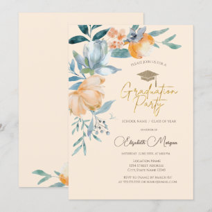 Aquarell-Blumen Creme Abschlussfeier Einladung