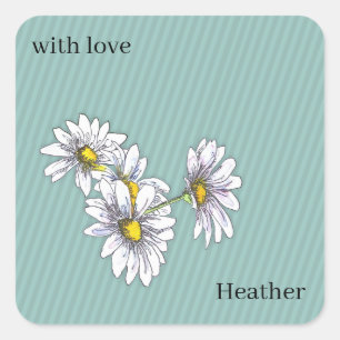 Aquarell-Blumen-Daisy-Entenei-Blau-Boho-Geschenk Quadratischer Aufkleber