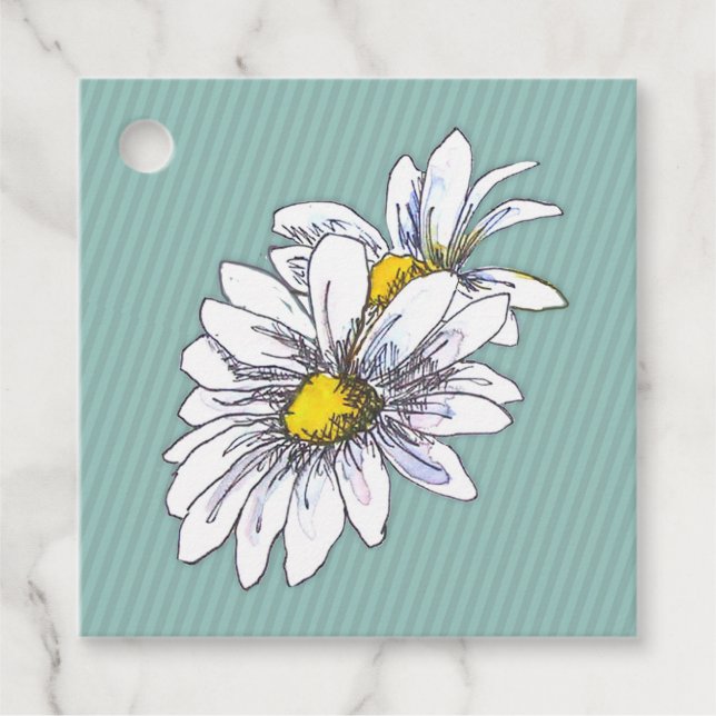 Aquarell-Blumen-Daisy-Entenei-Blau-Boho  Geschenkanhänger (Vorderseite)