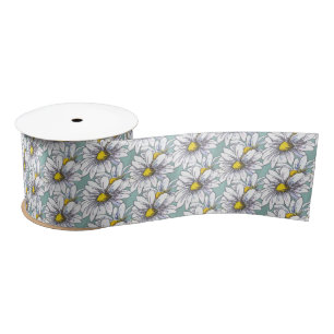 Aquarell-Blumen-Daisy-Entenei-Blau-Boho Satinband