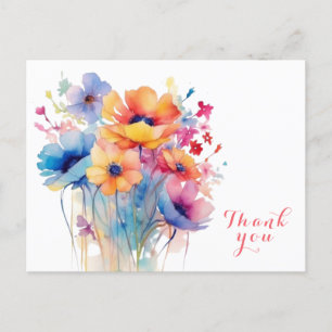 Aquarell-Blumen-Dankeschön Postkarte