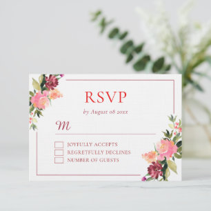Aquarell-Blumen-Doppelglück-Hochzeit  RSVP Karte