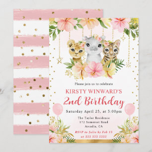 Aquarell-Blumen-Dschungel-Tiere-Kinder-Geburtstag Einladung