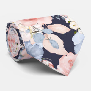 Aquarell Blumen Dusty Blue Dusty Pink Rosen Krawatte
