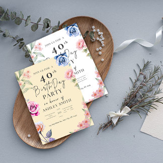 Aquarell-Blumen-Einladung zum 40. Geburtstag 