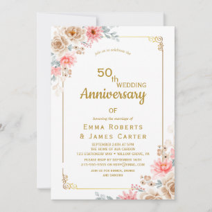 Aquarell-Blumen-Einladung zum 50. Hochzeitstag Einladung
