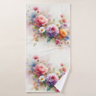 Aquarell-Blumen Elegante Floralkunst-Schablone Badhandtuch Set