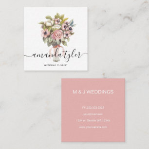 Aquarell-Blumen-Eleganter-Hochzeitsflorist Quadratische Visitenkarte