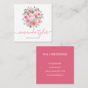 Aquarell-Blumen-Eleganter-Hochzeitsflorist Quadratische Visitenkarte