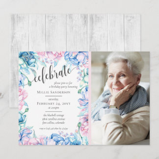 Aquarell Blumen Elegantes Bauernhaus Geburtstag Fo Einladung