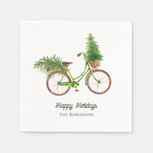 Aquarell-Blumen-Fahrrad-Weihnachtsfeier Serviette