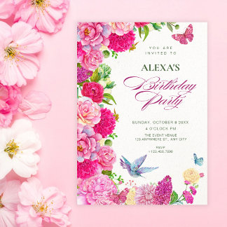 Aquarell-Blumen-Fauna-Blüten-Geburtstag Einladung