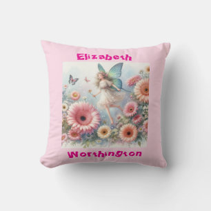 Aquarell-Blumen-Fee-Prinzessin-Typografie rosa Kissen