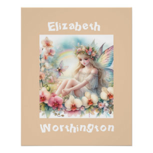 Aquarell-Blumen-Fee-Prinzessin-Typografie rosa Poster