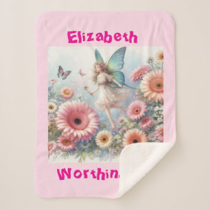Aquarell-Blumen-Fee-Prinzessin-Typografie rosa Sherpadecke