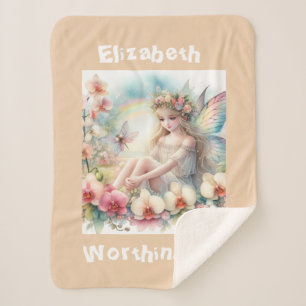 Aquarell-Blumen-Fee-Prinzessin-Typografie rosa Sherpadecke