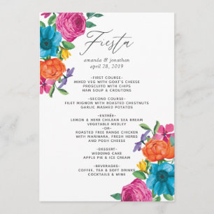 Aquarell-Blumen-Fiesta-Hochzeit Menükarte