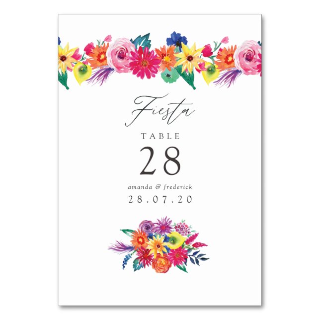 Aquarell-Blumen-Fiesta-Hochzeit Tischnummer (Vorderseite)