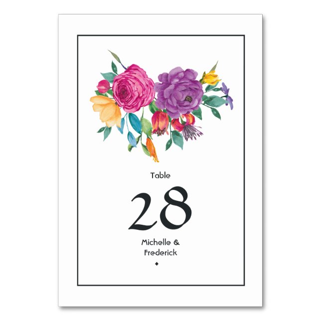 Aquarell-Blumen-Fiesta-Hochzeit Tischnummer (Vorderseite)