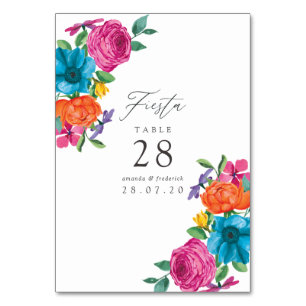 Aquarell-Blumen-Fiesta-Hochzeit Tischnummer