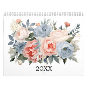 Aquarell-Blumen Florales Botanisches Grün Kalender