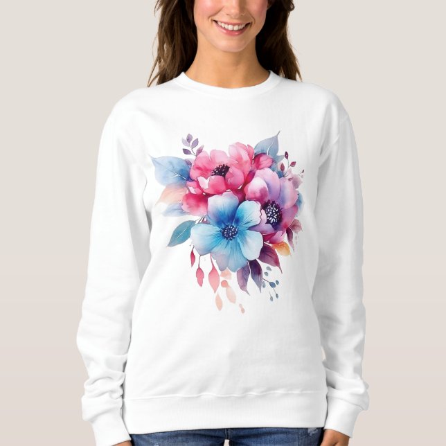 Aquarell-Blumen Florales Design Sweatshirt (Vorderseite)